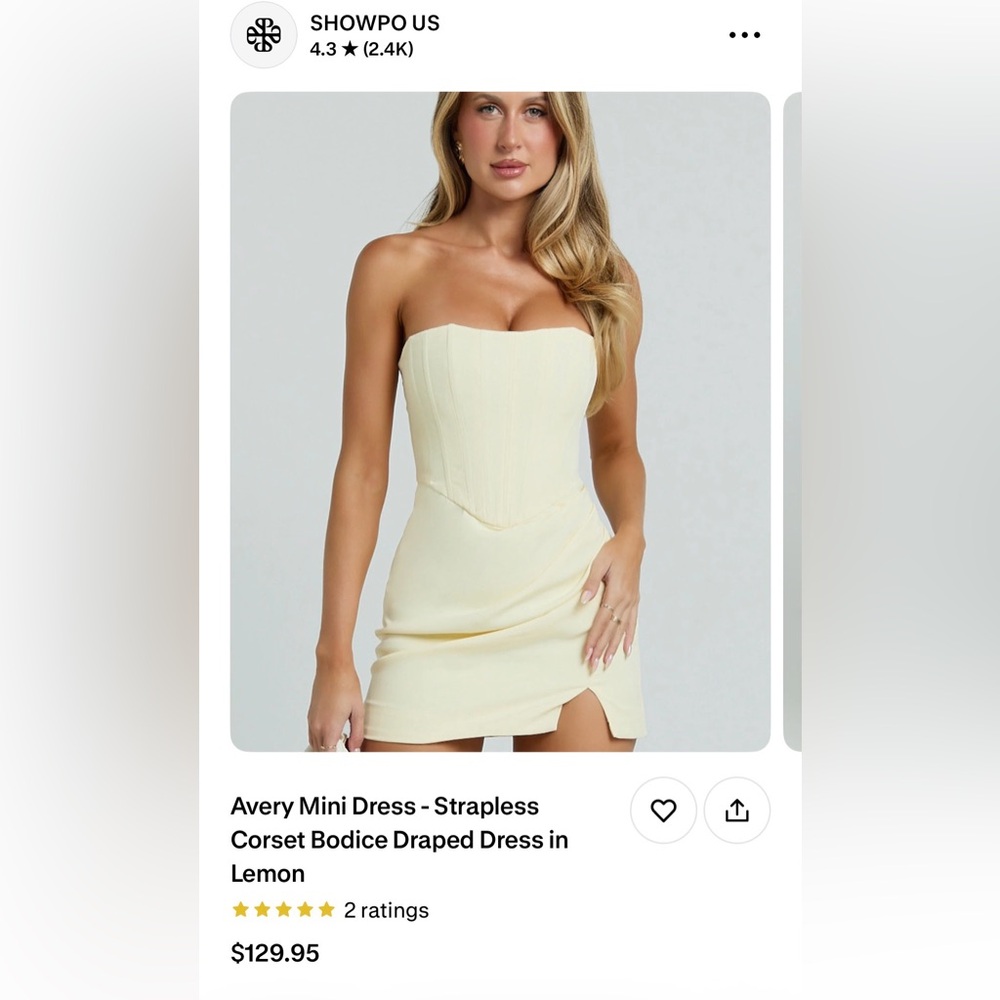 Showpo Strapless Yellow Mini Dress